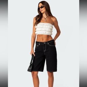 Edikted Low Rise Denim Bermuda Shorts